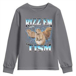 Autism Capybara Youth Sweatshirt Funny Rizz Em With The Tism TS12 Charcoal Print Your Wear