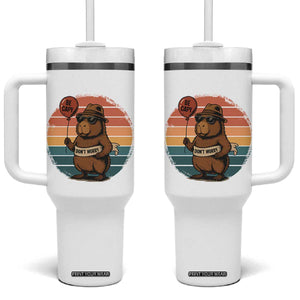 Funny Capybara Tumbler With Handle Be Capy Do Not Worry For Animal Lovers TS12 One Size: 40 oz White Print Your Wear