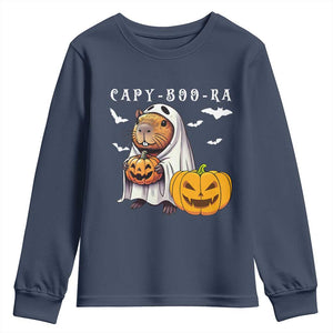 Funny Halloween Capy Boo Ra Youth Sweatshirt Cute Capybara Boo Ghost TS12 Navy Print Your Wear