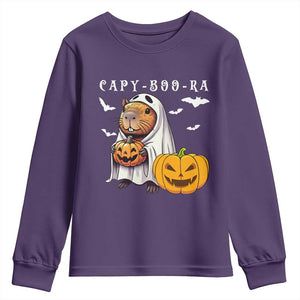 Funny Halloween Capy Boo Ra Youth Sweatshirt Cute Capybara Boo Ghost TS12 Purple Print Your Wear