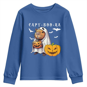 Funny Halloween Capy Boo Ra Youth Sweatshirt Cute Capybara Boo Ghost TS12 Royal Blue Print Your Wear