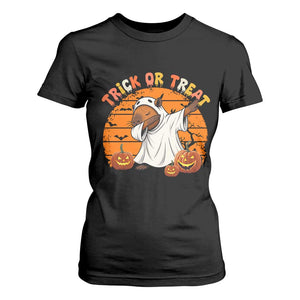 Funny Capybara Halloween T Shirt For Women Trick Or Treat Cute Cappy Boo Ghost TS12 Black Print Your Wear