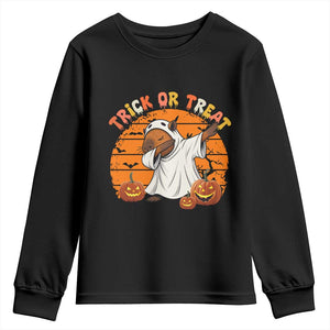 Funny Capybara Halloween Youth Sweatshirt Trick Or Treat Cute Cappy Boo Ghost TS12 Black Print Your Wear