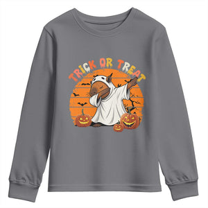 Funny Capybara Halloween Youth Sweatshirt Trick Or Treat Cute Cappy Boo Ghost TS12 Charcoal Print Your Wear