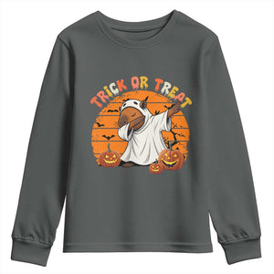 Funny Capybara Halloween Youth Sweatshirt Trick Or Treat Cute Cappy Boo Ghost TS12 Dark Heather Print Your Wear