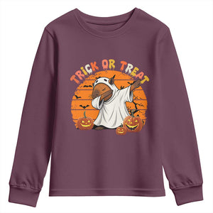 Funny Capybara Halloween Youth Sweatshirt Trick Or Treat Cute Cappy Boo Ghost TS12 Maroon Print Your Wear