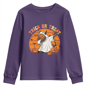 Funny Capybara Halloween Youth Sweatshirt Trick Or Treat Cute Cappy Boo Ghost TS12 Purple Print Your Wear