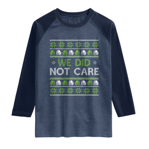 We Did Not Care Raglan Shirt Ugly Christmas Football Fan Gift TS12 Heather Denim Navy Print Your Wear