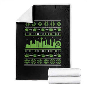 Seattle Skyline Game Day Throw Blanket Ugly Christmas Football Fan Gift