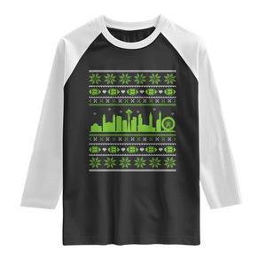 Seattle Skyline Game Day Raglan Shirt Ugly Christmas Football Fan Gift TS12 Black White Print Your Wear
