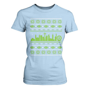 Seattle Skyline Game Day T Shirt For Women Ugly Christmas Football Fan Gift TS12 Light Blue Print Your Wear