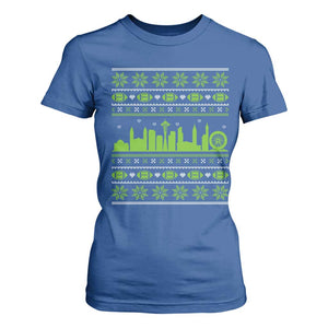 Seattle Skyline Game Day T Shirt For Women Ugly Christmas Football Fan Gift TS12 Royal Blue Print Your Wear
