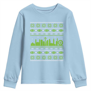Seattle Skyline Game Day Youth Sweatshirt Ugly Christmas Football Fan Gift TS12 Light Blue Print Your Wear
