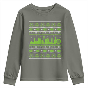 Seattle Skyline Game Day Youth Sweatshirt Ugly Christmas Football Fan Gift TS12 Military Green Print Your Wear