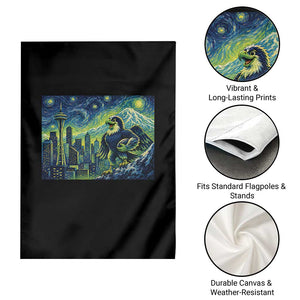 Starry Night Seattle Skyline Eagle Garden Flag Vintage Football Fan Pacific Northwest Pride