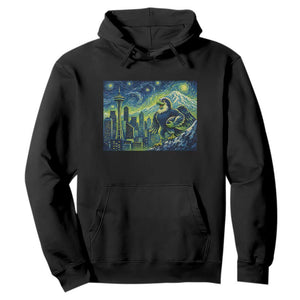 Starry Night Seattle Skyline Eagle Hoodie Vintage Football Fan Pacific Northwest Pride