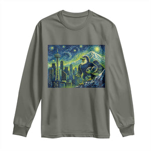 Starry Night Seattle Skyline Eagle Long Sleeve Shirt Vintage Football Fan Pacific Northwest Pride