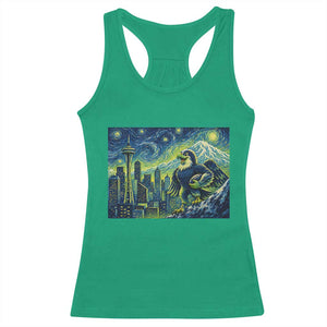 Starry Night Seattle Skyline Eagle Racerback Tank Top Vintage Football Fan Pacific Northwest Pride