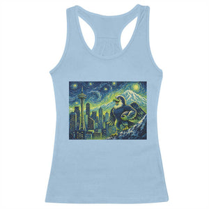 Starry Night Seattle Skyline Eagle Racerback Tank Top Vintage Football Fan Pacific Northwest Pride