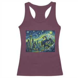 Starry Night Seattle Skyline Eagle Racerback Tank Top Vintage Football Fan Pacific Northwest Pride