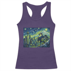 Starry Night Seattle Skyline Eagle Racerback Tank Top Vintage Football Fan Pacific Northwest Pride