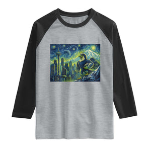 Starry Night Seattle Skyline Eagle Raglan Shirt Vintage Football Fan Pacific Northwest Pride