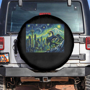 Starry Night Seattle Skyline Eagle Spare Tire Cover Vintage Football Fan Pacific Northwest Pride