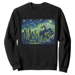 Starry Night Seattle Skyline Eagle Sweatshirt Vintage Football Fan Pacific Northwest Pride