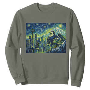 Starry Night Seattle Skyline Eagle Sweatshirt Vintage Football Fan Pacific Northwest Pride