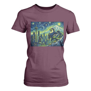 Starry Night Seattle Skyline Eagle T Shirt For Women Vintage Football Fan Pacific Northwest Pride