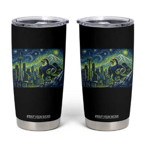Starry Night Seattle Skyline Eagle Tumbler Cup Vintage Football Fan Pacific Northwest Pride