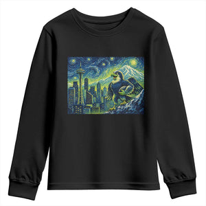 Starry Night Seattle Skyline Eagle Youth Sweatshirt Vintage Football Fan Pacific Northwest Pride