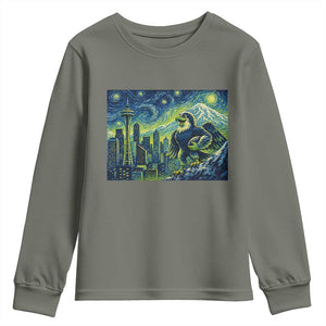 Starry Night Seattle Skyline Eagle Youth Sweatshirt Vintage Football Fan Pacific Northwest Pride