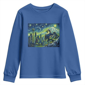 Starry Night Seattle Skyline Eagle Youth Sweatshirt Vintage Football Fan Pacific Northwest Pride