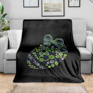 Floral Football With Bow Green And Blue Throw Blanket Game Day Sports Fan