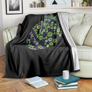 Floral Football With Bow Green And Blue Throw Blanket Game Day Sports Fan