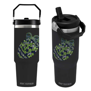 Floral Football With Bow Green And Blue Flip Straw Tumbler Game Day Sports Fan TS12 One Size: 30 oz Black Print Your Wear