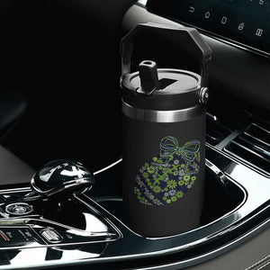 Floral Football With Bow Green And Blue Flip Straw Tumbler Game Day Sports Fan TS12 Print Your Wear