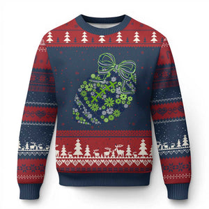 Floral Football With Bow Green And Blue Ugly Christmas Sweater Game Day Sports Fan TS12 Navy Red Print Your Wear
