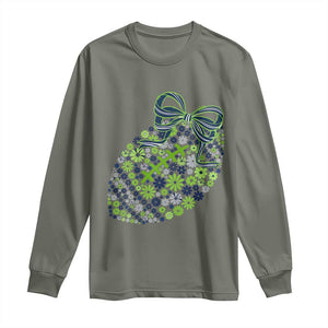 Floral Football With Bow Green And Blue Long Sleeve Shirt Game Day Sports Fan TS12 Military Green Print Your Wear
