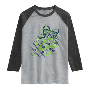 Floral Football With Bow Green And Blue Raglan Shirt Game Day Sports Fan TS12 Heather Gray Heather Charcoal Print Your Wear