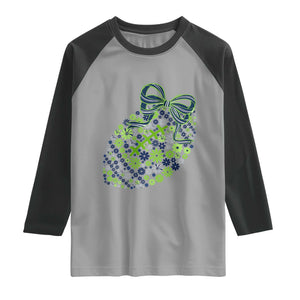 Floral Football With Bow Green And Blue Raglan Shirt Game Day Sports Fan TS12 Sport Gray Black Print Your Wear