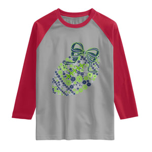 Floral Football With Bow Green And Blue Raglan Shirt Game Day Sports Fan TS12 Sport Gray Red Print Your Wear