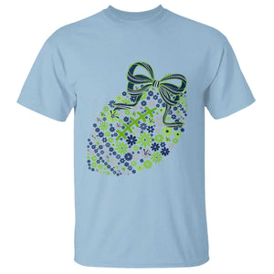 Floral Football With Bow Green And Blue T Shirt Game Day Sports Fan TS12 Light Blue Print Your Wear