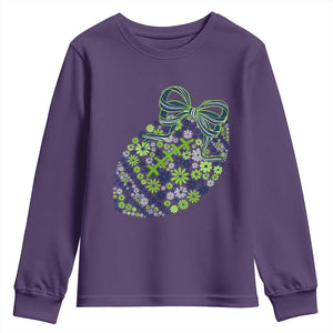 Floral Football With Bow Green And Blue Youth Sweatshirt Game Day Sports Fan TS12 Purple Print Your Wear