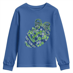 Floral Football With Bow Green And Blue Youth Sweatshirt Game Day Sports Fan TS12 Royal Blue Print Your Wear