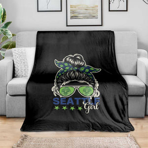 Seattle Girl Football Throw Blanket Messy Bun Game Day Sports Fan