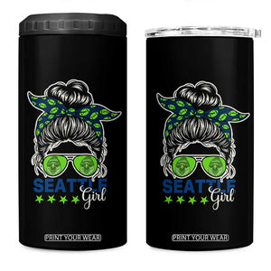 Seattle Girl Football 4 in 1 Can Cooler Tumbler Messy Bun Game Day Sports Fan