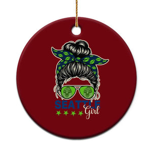 Seattle Girl Football Ceramic Ornament Messy Bun Game Day Sports Fan