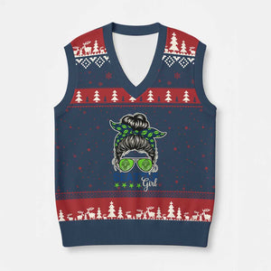Seattle Girl Football V-Neck Knit Sweater Vest Messy Bun Game Day Sports Fan